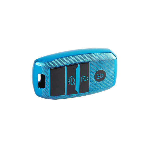 JVCV® Premium Soft TPU Leather Pattern Key Cover Compatible with Kia Seltos Sonet Carens 3 Button Push Start Car Key