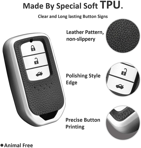 JVCV® Premium Soft TPU Leather Pattern Key Cover Compatible with Honda Smart Key