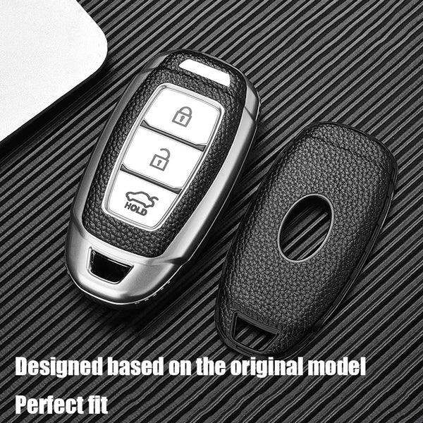 JVCV® Premium Soft TPU Leather Pattern Key Cover Compatible with Hyundai Smart Key