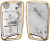 JVCV® Marble Gold Border TPU Key Cover Compatible with Skoda Slavia Kushaq Taigun Tiguan Virtus Octavia Kodiaq Superb T ROC Folding Key