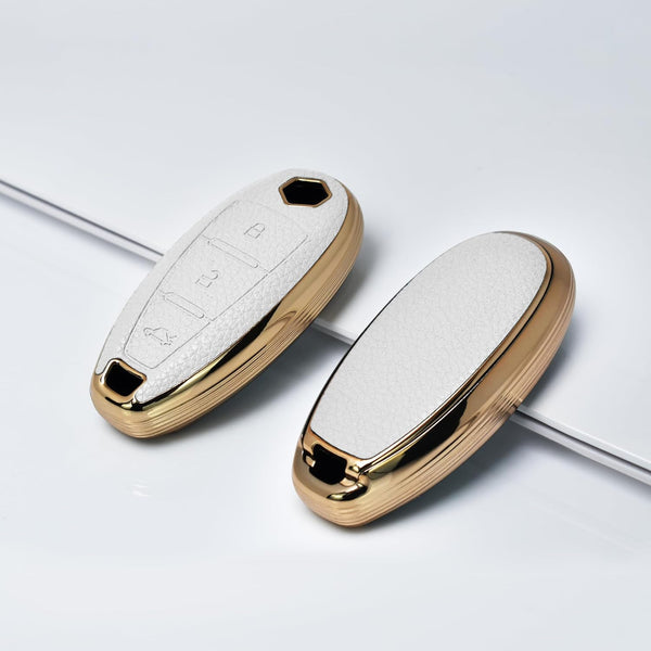 JVCV® Premium Soft Gold Border TPU Leather Pattern Key Cover Compatible with Maruti Suzuki 2 and 3 Button Baleno Ciaz Vitara Brezza S Cross Swift Ignis and Toyota Urban Cruiser Smart Key