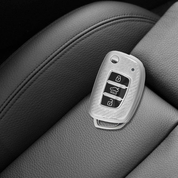 JVCV® Soft TPU Carbon Fiber Style Car Key Cover Compatible with Hyundai Flip Key