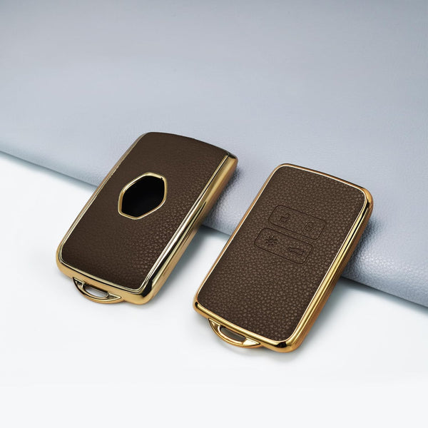 JVCV® Premium Soft Gold Border TPU Leather Pattern Key Cover Compatible with Renault Kiger Triber Smart Key