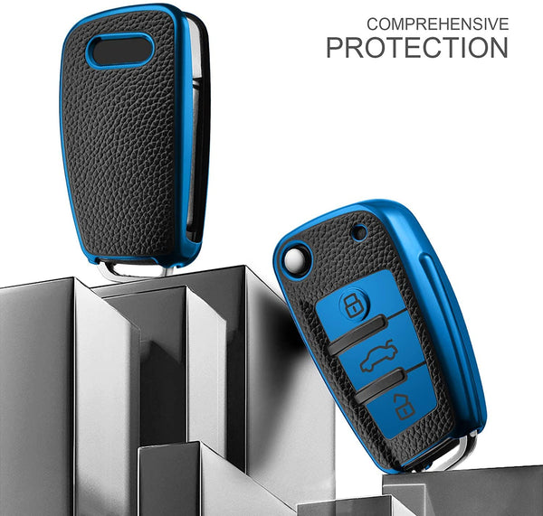 JVCV® Premium Soft TPU Leather Pattern Key Cover Compatible with Audi Folding Key