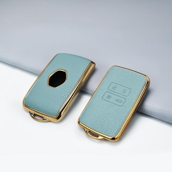 JVCV® Premium Soft Gold Border TPU Leather Pattern Key Cover Compatible with Renault Kiger Triber Smart Key