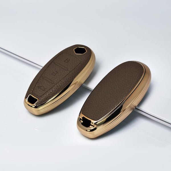 JVCV® Premium Soft Gold Border TPU Leather Pattern Key Cover Compatible with Maruti Suzuki 2 and 3 Button Baleno Ciaz Vitara Brezza S Cross Swift Ignis and Toyota Urban Cruiser Smart Key