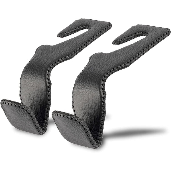 JVCV® Leather Car Headrest Hooks for Back Seat Organizer – Heavy-Duty Bag & Purse Hanger Hooks for Cars, SUVs, Trucks – Pack of 2 (Universal Fit, Premium Metal Core)