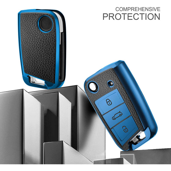 JVCV® Premium Soft TPU Leather-Pattern Key Cover – Compatible with Škoda & Volkswagen Folding Keys