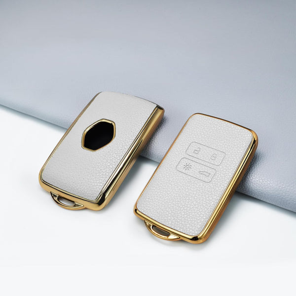 JVCV® Premium Soft Gold Border TPU Leather Pattern Key Cover Compatible with Renault Kiger Triber Smart Key
