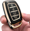 JVCV® Gold Border TPU Key Cover – Compatible with Hyundai Creta, Venue, i20, Tucson, Elantra – 4 Button Smart Key