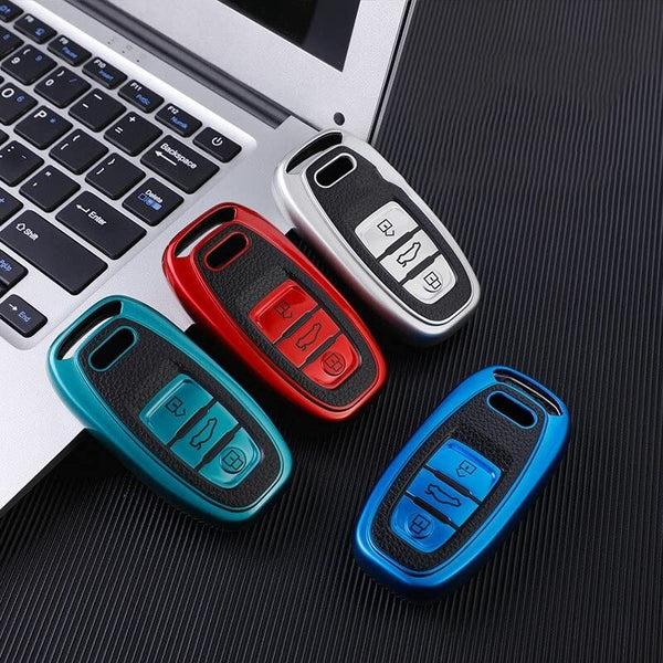 JVCV® Premium Soft TPU Leather Pattern Key Cover Compatible with Audi Smart Key