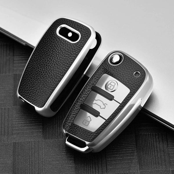 JVCV® Premium Soft TPU Leather Pattern Key Cover Compatible with Audi Folding Key