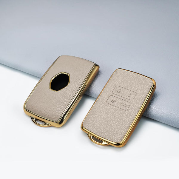 JVCV® Premium Soft Gold Border TPU Leather Pattern Key Cover Compatible with Renault Kiger Triber Smart Key