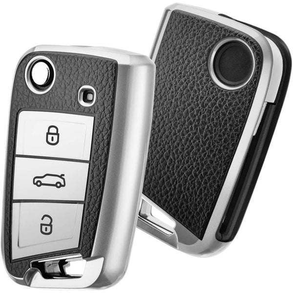 JVCV® Premium Soft TPU Leather-Pattern Key Cover – Compatible with Škoda & Volkswagen Folding Keys