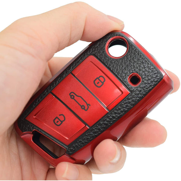 JVCV® Premium Soft TPU Leather-Pattern Key Cover – Compatible with Škoda & Volkswagen Folding Keys