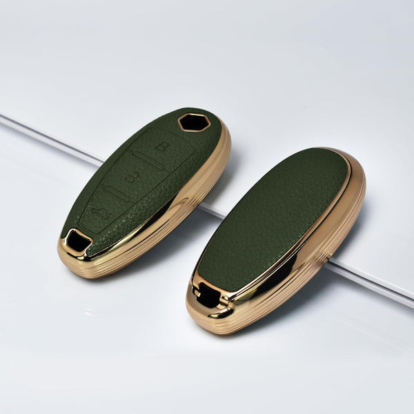 JVCV® Premium Soft Gold Border TPU Leather Pattern Key Cover Compatible with Maruti Suzuki 2 and 3 Button Baleno Ciaz Vitara Brezza S Cross Swift Ignis and Toyota Urban Cruiser Smart Key