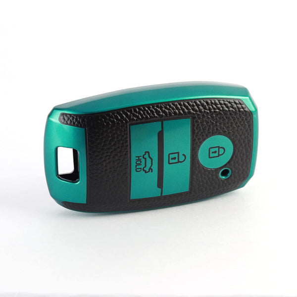 JVCV® Premium Soft TPU Leather Pattern Key Cover Compatible with Kia Seltos Sonet Carens 3 Button Push Start Car Key