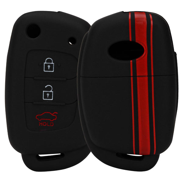 JVCV® Car Key Cover Compatible with Hyundai Creta Venue Aura Elite i20 Grand i10 Nios Xcent 3 Button Flip Key - Rally Stripe