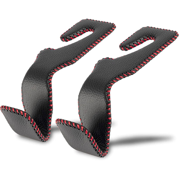 JVCV® Leather Car Headrest Hooks for Back Seat Organizer – Heavy-Duty Bag & Purse Hanger Hooks for Cars, SUVs, Trucks – Pack of 2 (Universal Fit, Premium Metal Core)