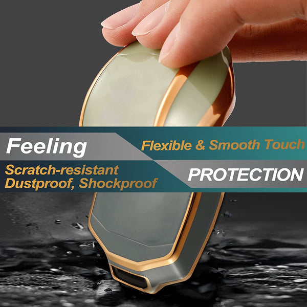 JVCV® Gold Border TPU Key Cover Compatible with BMW X1 X3 X5 X6 5 Series 6 Series 7 Series 3/4 Button Blade Smart Key – Glossy Protective Key Case