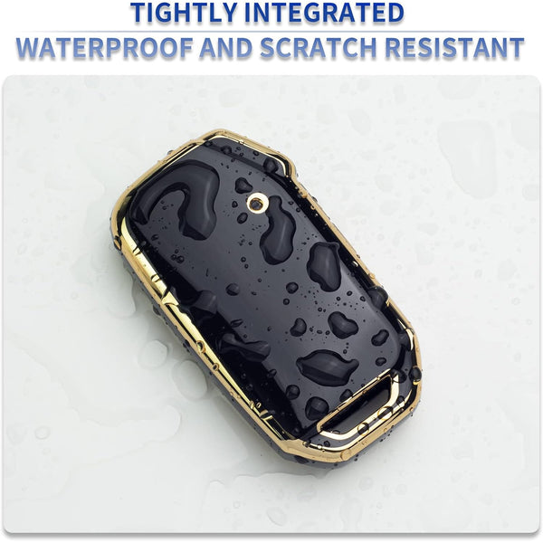 Gold Border TPU Key Cover Compatible with Kia Seltos 2023 Facelift HTX 3/4 Button Smart Key (Black)