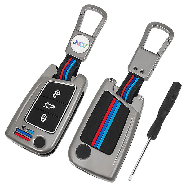 JVCV® Metal Key Cover compatible with Skoda Slavia Kushaq Taigun Tiguan Virtus Octavia Kodiaq Superb Folding Key