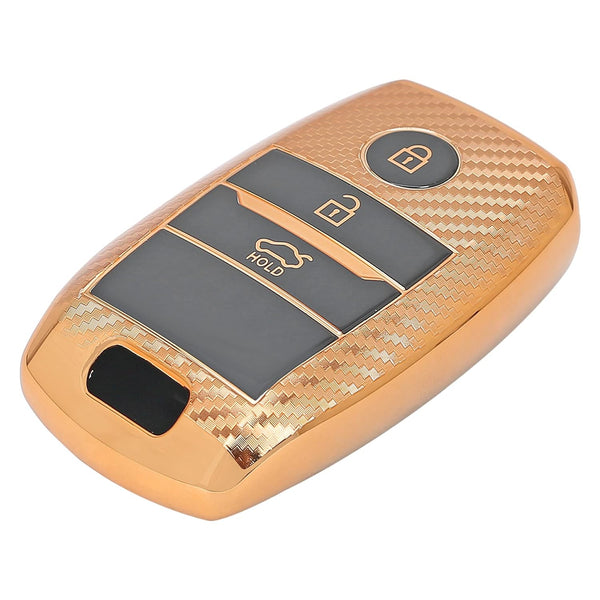 JVCV® Premium Soft TPU Leather Pattern Key Cover Compatible with Kia Seltos Sonet Carens 3 Button Push Start Car Key