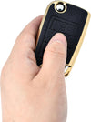 JVCV® Premium Soft Gold Border TPU Leather Pattern Key Cover Compatible with Skoda Kushaq Taigun Octavia Kodiaq Superb Folding Key