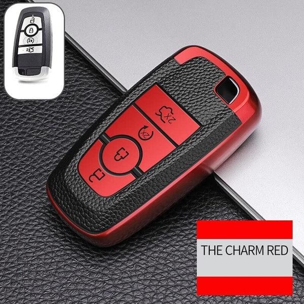 JVCV® Premium Soft TPU Leather Pattern Key Cover Compatible with Ford Ecosport Aspire Freestyle Endeavour Push Button Start Car Key