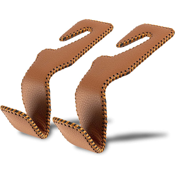 JVCV® Leather Car Headrest Hooks for Back Seat Organizer – Heavy-Duty Bag & Purse Hanger Hooks for Cars, SUVs, Trucks – Pack of 2 (Universal Fit, Premium Metal Core)