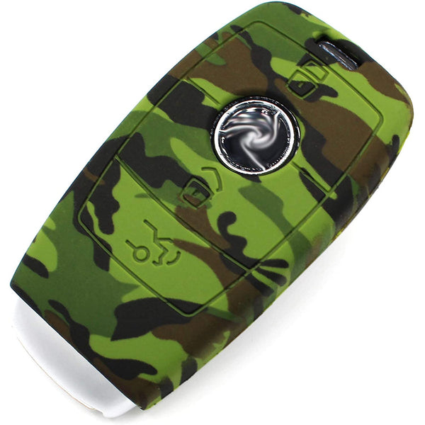 Car Styling Soft Silicone Camouflage Key Cover Compatible with Benz E Series Smart Key (Green Camouflage)