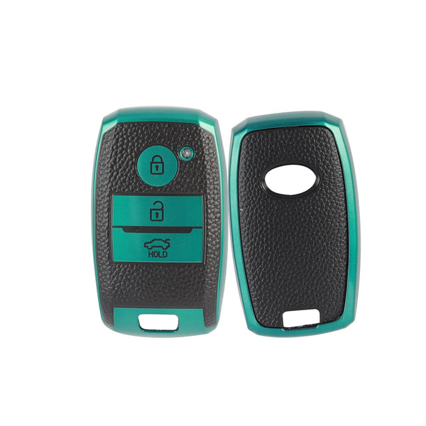 JVCV® Premium Soft TPU Leather Pattern Key Cover Compatible with Kia Seltos Sonet Carens 3 Button Push Start Car Key
