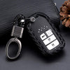 Car Styling Soft Carbon Fiber Pattern Key Cover Compatible With Honda Push Button Start Smart Key With Keychain, Black