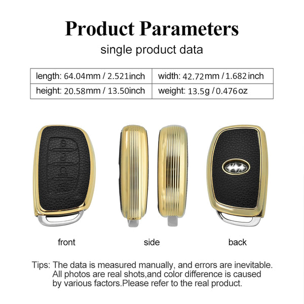 JVCV® Premium Soft Gold Border TPU Leather Pattern Key Cover Compatible with New Hyundai Alcazar and Creta 4 Button Smart Key