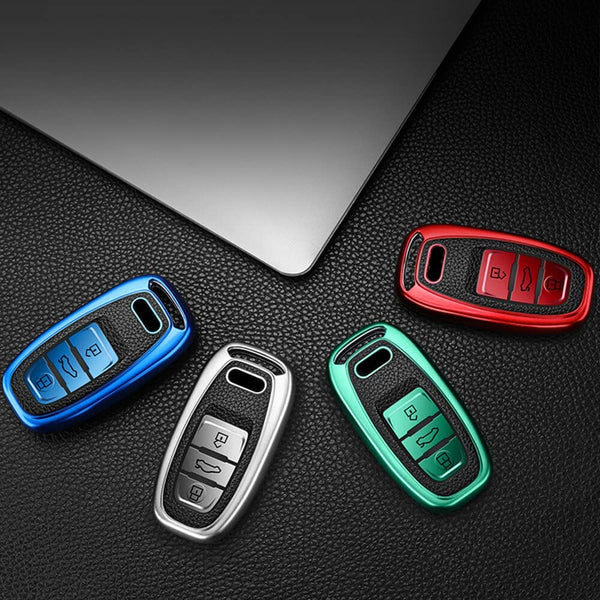 JVCV® Premium Soft TPU Leather Pattern Key Cover Compatible with Audi Smart Key