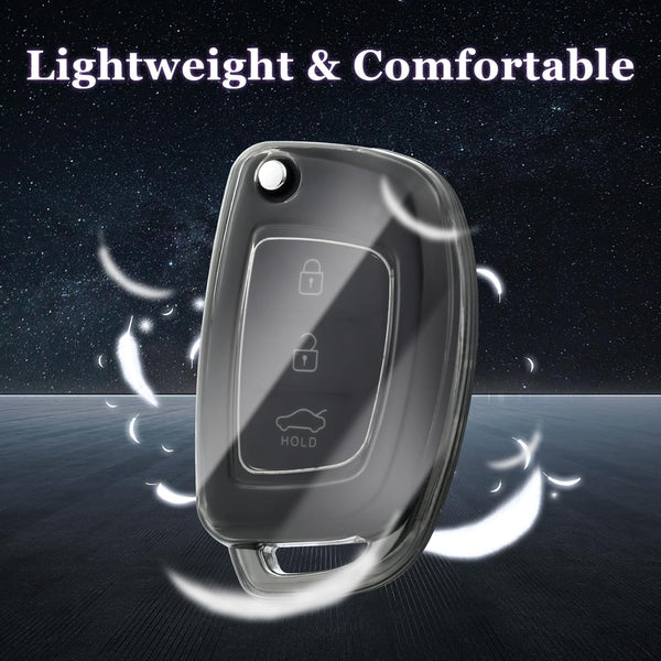 JVCV® Soft TPU Transparent Cover Compatible with Hyundai Creta Venue Aura Elite i20 Grand i10 Nios Xcent 3 Button Flip Key