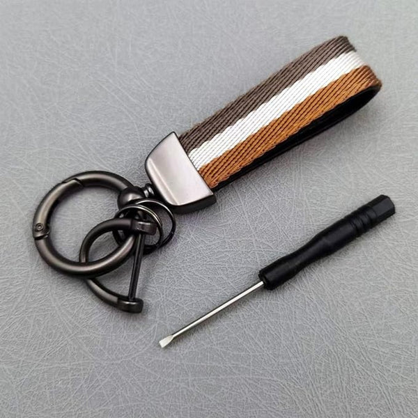 JVCV® Nylon & Leather Universal Keychain – 360° Rotatable Zinc‑Alloy Hook & Screw‑Cap D‑Ring, Multi‑Key Holder for Car, Bike, Home & Office (Men & Women)