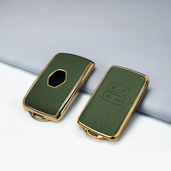 JVCV® Premium Soft Gold Border TPU Leather Pattern Key Cover Compatible with Renault Kiger Triber Smart Key