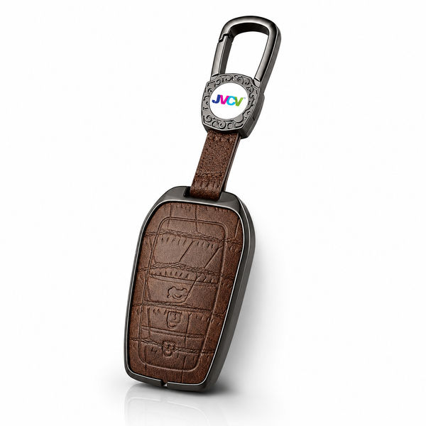 JVCV® Premium Metal & Leather Key Cover – Compatible with Toyota Fortuner, Camry, Hilux, Innova Crysta, Fortuner Legender, Innova HyCross & Land Cruiser – 3 Button Smart Key
