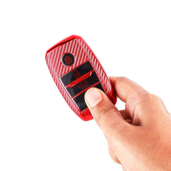 JVCV® Premium Soft TPU Leather Pattern Key Cover Compatible with Kia Seltos Sonet Carens 3 Button Push Start Car Key