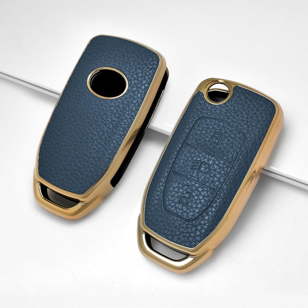 JVCV® Premium Soft Gold Border TPU Leather Pattern Key Cover Compatible with Tata Curvv Tiago Tigor Punch Nexon Zest Bolt Safari Storme Flip Key