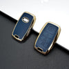 JVCV® Premium Soft Gold Border TPU Leather Pattern Key Cover Compatible with Kia Seltos Sonet Carens 4 Button Smart Key
