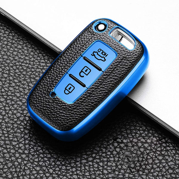JVCV® Premium Soft TPU Leather Pattern Key Cover Compatible with Hyundai Verna Fluidic Old i20 Santafe Push Button Smart Key
