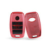 JVCV® Premium Soft TPU Leather Pattern Key Cover Compatible with Kia Seltos Sonet Carens 3 Button Push Start Car Key