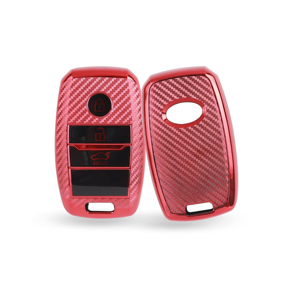 JVCV® Premium Soft TPU Leather Pattern Key Cover Compatible with Kia Seltos Sonet Carens 3 Button Push Start Car Key