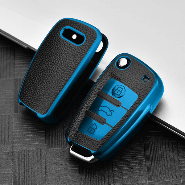 JVCV® Premium Soft TPU Leather Pattern Key Cover Compatible with Audi Folding Key