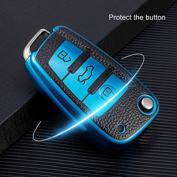 JVCV® Premium Soft TPU Leather Pattern Key Cover Compatible with Audi Folding Key