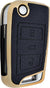 JVCV® Premium Soft Gold Border TPU Leather Pattern Key Cover Compatible with Skoda Kushaq Taigun Octavia Kodiaq Superb Folding Key