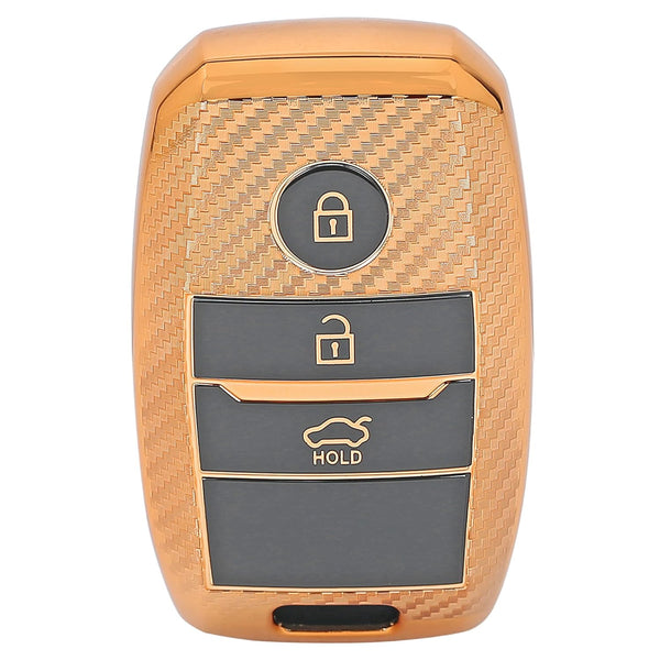 JVCV® Premium Soft TPU Leather Pattern Key Cover Compatible with Kia Seltos Sonet Carens 3 Button Push Start Car Key