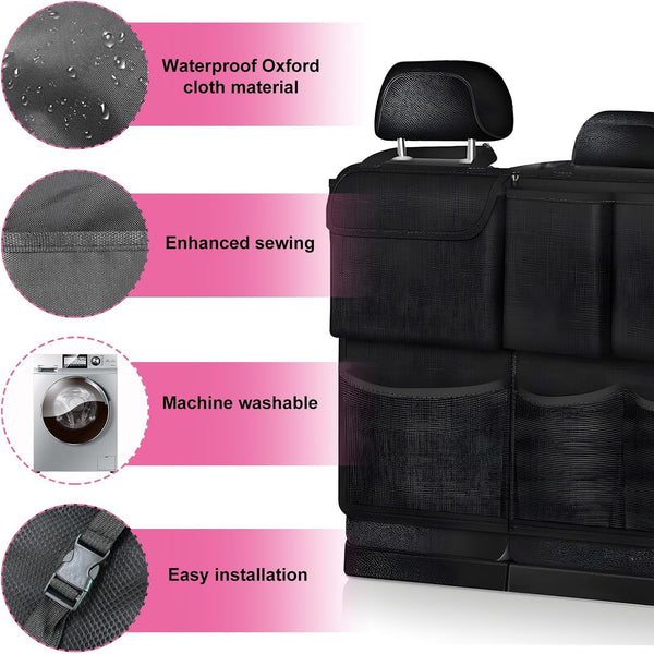 JVCV® Large Capacity Backseat Trunk Organizer – Foldable Multi-Pocket Car Storage Bag with Adjustable Straps for SUV, MPV & Cars